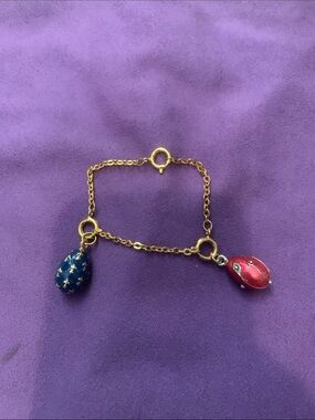 Vintage Joan Rivers Charm Bracelet with Blue and Red Egg Charms
